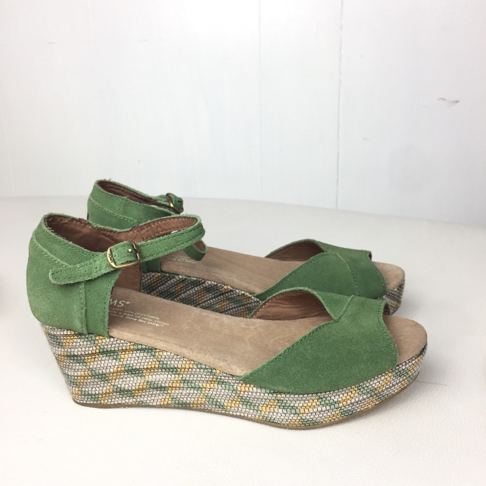 Toms Green Wedges with Geometric Sole